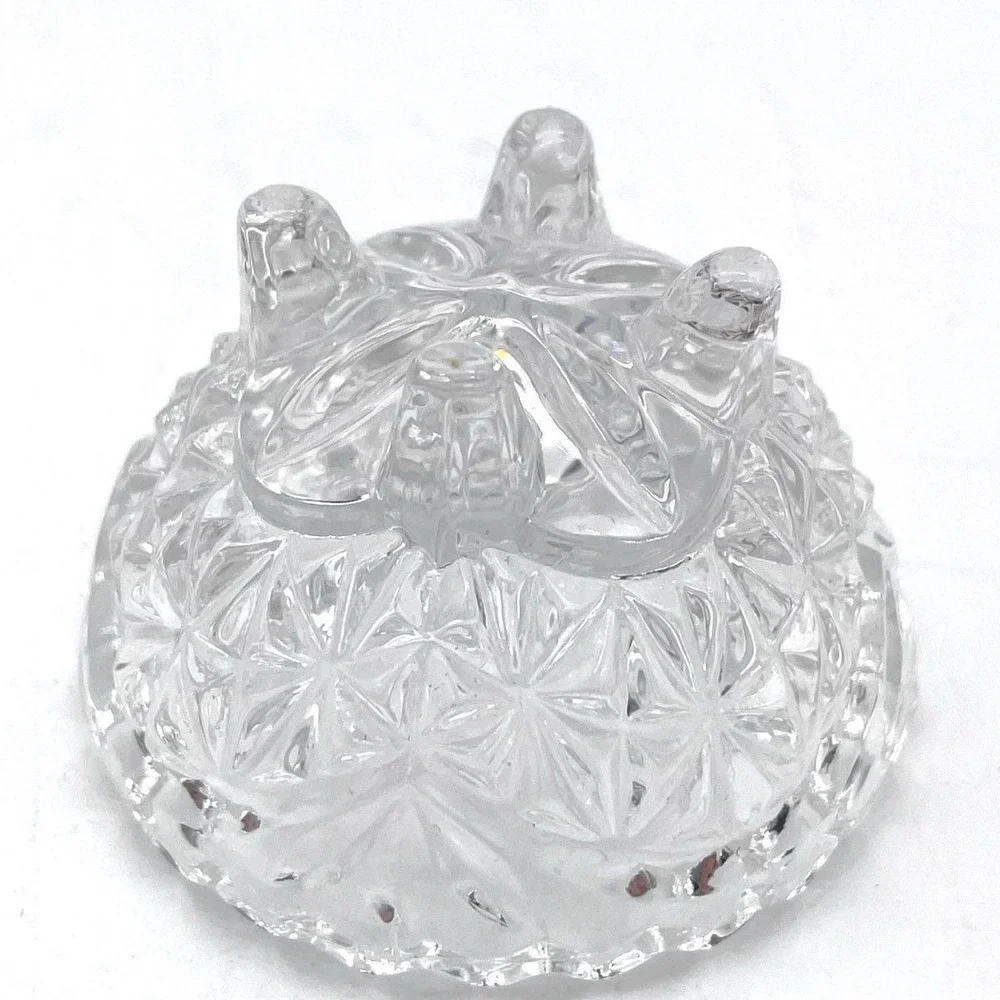 Vintage Clear Pressed Glass Bird Covered Candy Dish Trinket Box Pedestal Footed